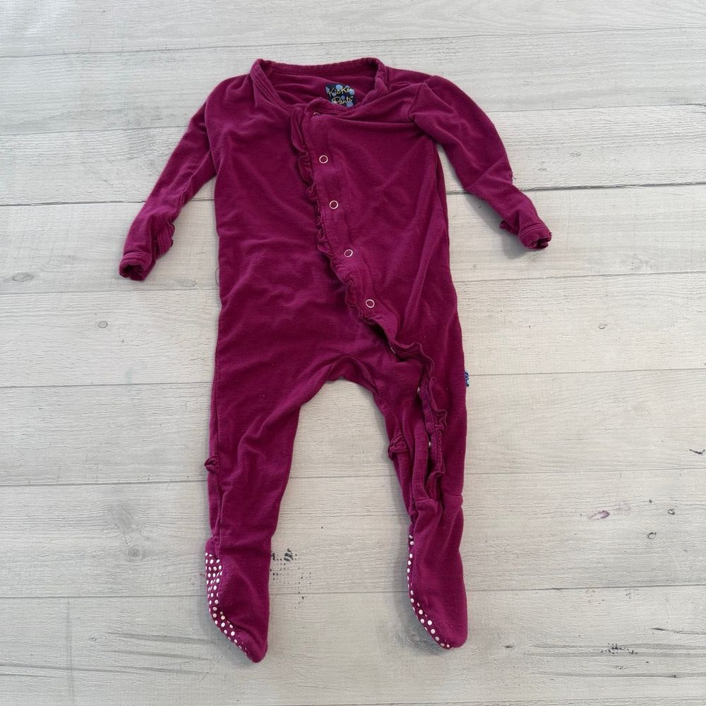 Kickee pants baby girls pink ruffle snap button footed sleeper 3/6 months